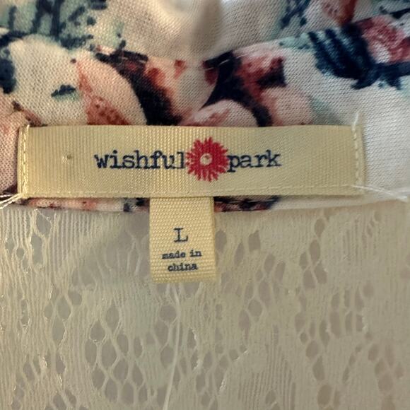 Wishful Park Ivory Floral Lace Button Up Blouse Adjustable Sleeves Size Large - Picture 4 of 7